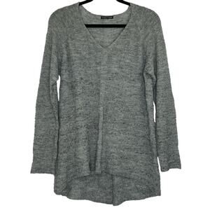 Eileen Fisher gray semi-sheer knit sweater high-low Baby Alpaca Wool blend